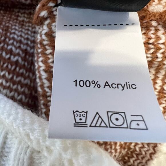 SHEIN Women’s Houndstooth V-Neck Button Down Cardigan Sweater Brown/Cream Size L - Picture 7 of 8